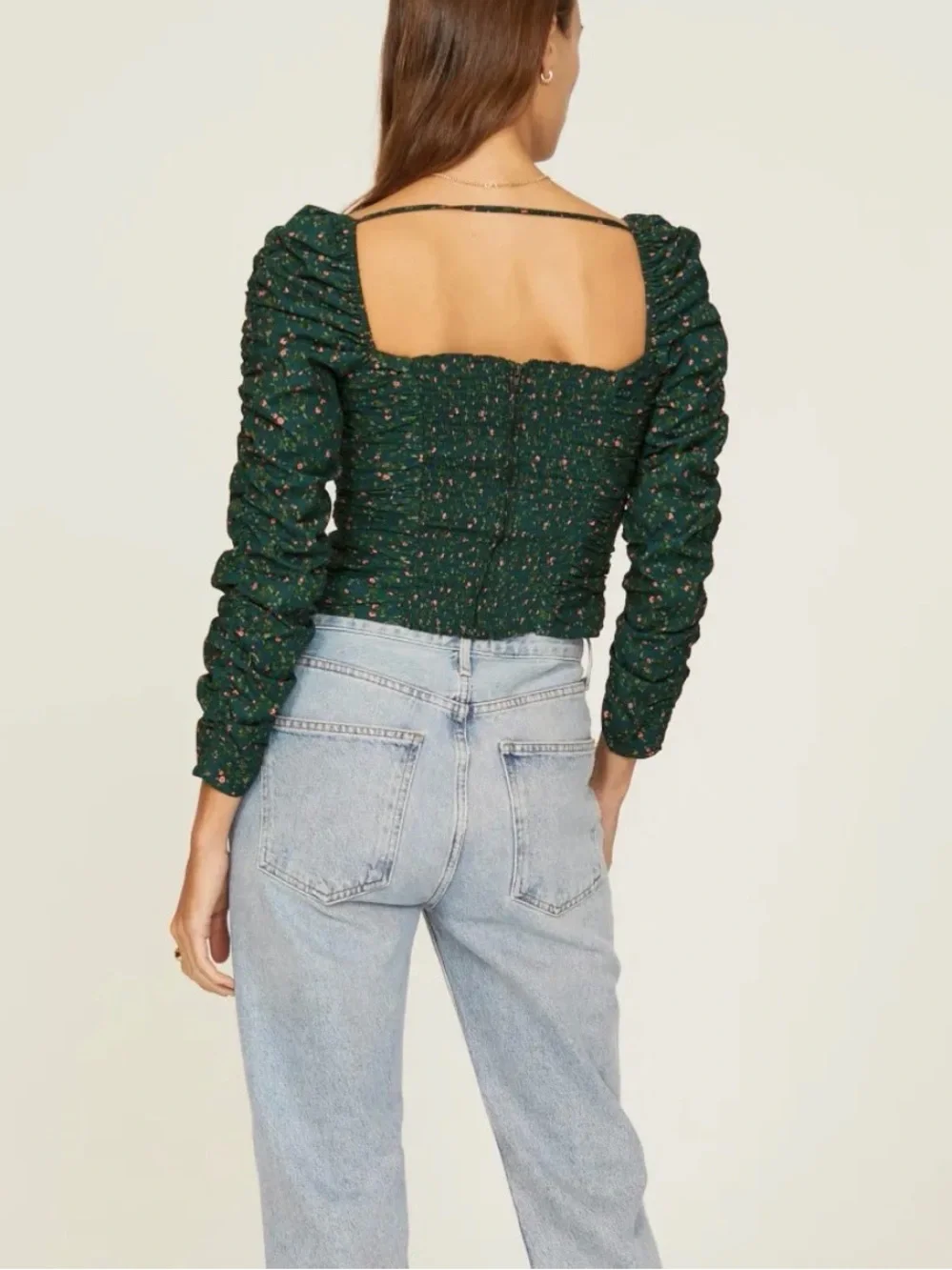 NWT Women’s Reformation Dark Green Floral Joi Top